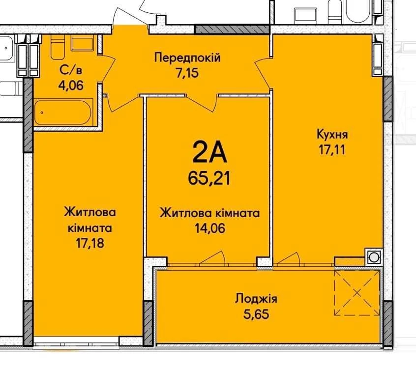 Synergy City! 2-bedroom apartment 65.21 m², without
