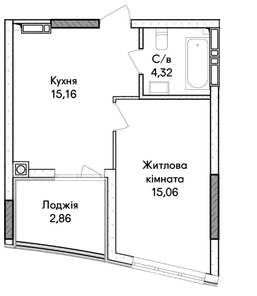 1-к квартира 37.4 м² в Ірпені, Укриття в будинку, розстрочка
