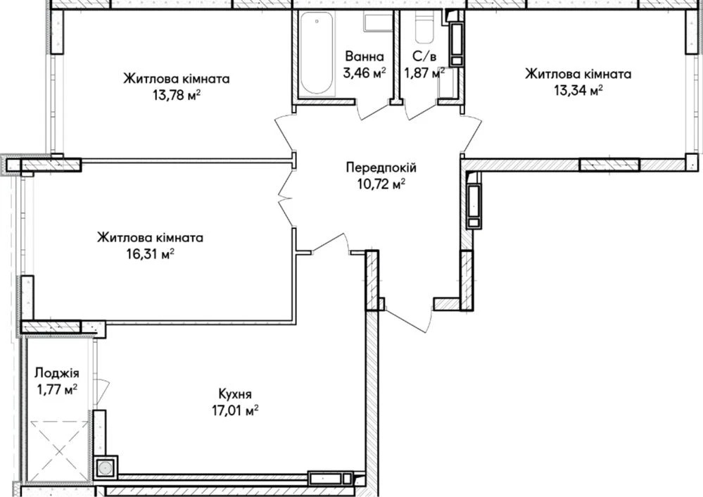 Synergy City Residence, spacious 3-bedroom apartment 80m2 in a completed building