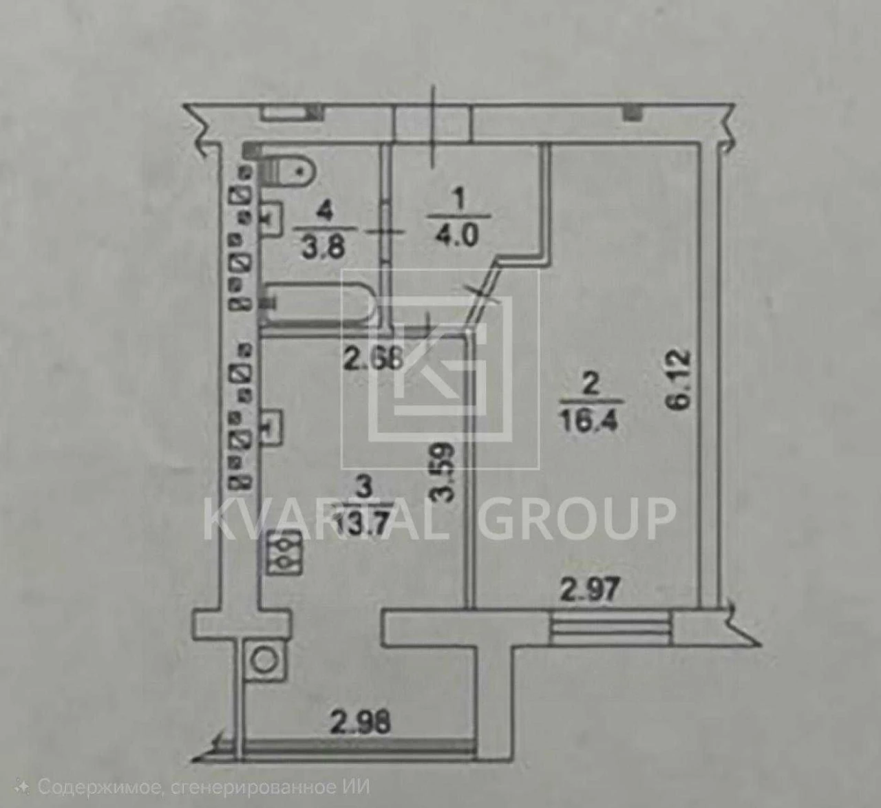 For sale 1-bedroom apartment with initial renovation! Design project and M