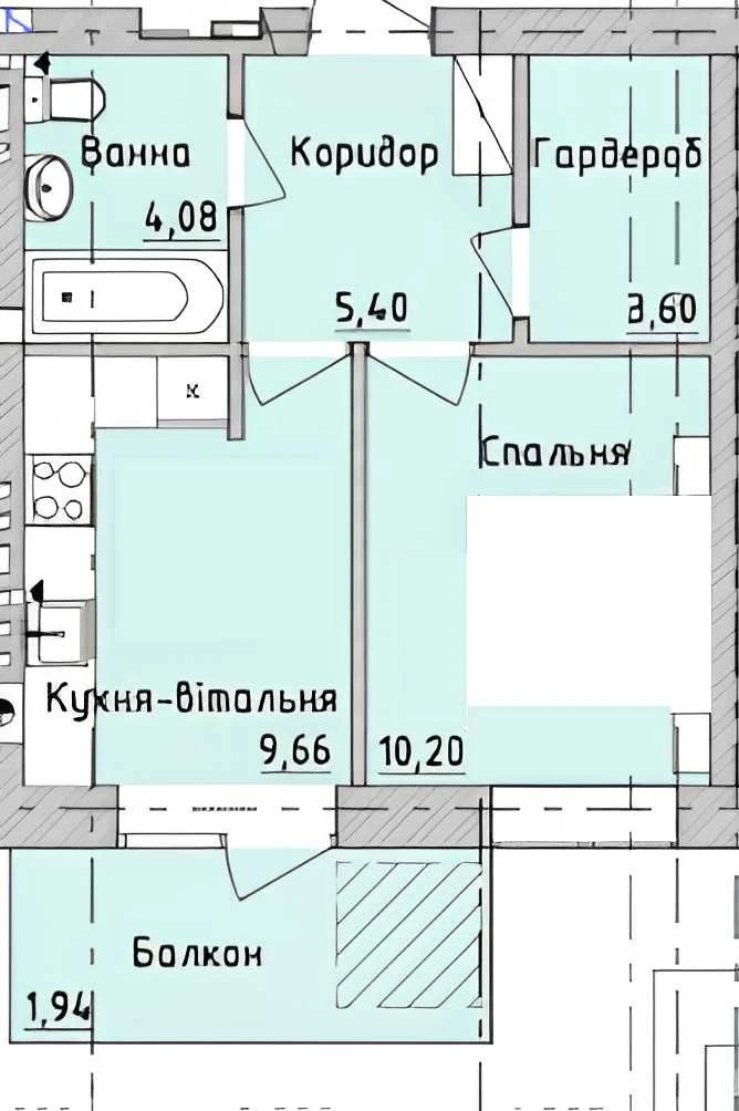 Продаж 1-кімнатної квартири 35 м² з газовим опаленням, серед