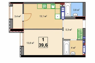 1-комнатная квартира 39,6 кв.м ЖК Irpin City Ирпень, рядом Романивка