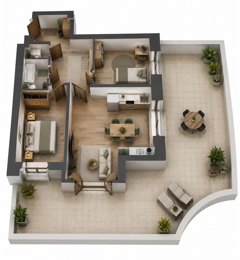 Two-bedroom apartment in Central Premium residential complex with private terrace