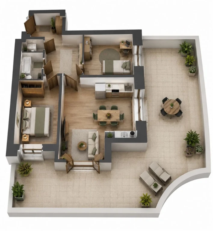 Two-bedroom apartment in Central Premium residential complex with private terrace