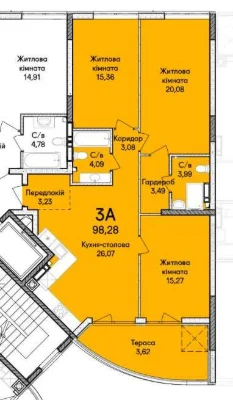 3-room apartment in a modern residential complex with a shelter. Large terrace!