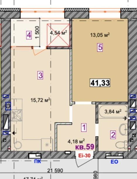 1-bedroom apartment in the ЖК Молодість, installment payment available