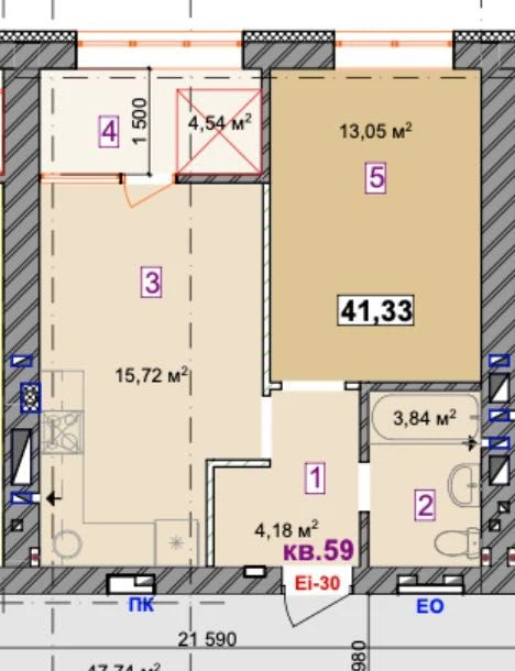 1-bedroom apartment in the ЖК Молодість, installment payment available