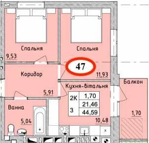 2-комнатная квартира в ЖК Бургундія 3 от застройщика