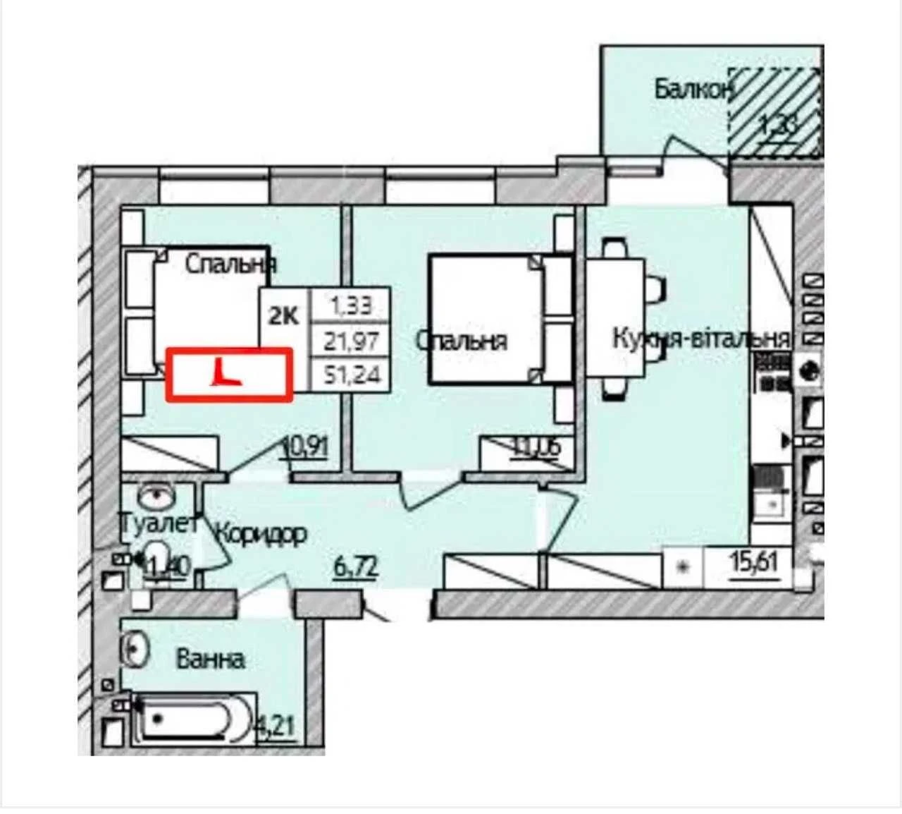 Продаж 2-кімнальної квартири 51,24 м² в ЖК Burgundia 3, Ірпінь |