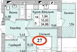 1-кімнатна квартира в ЖК Бургундія 3 від забудовника