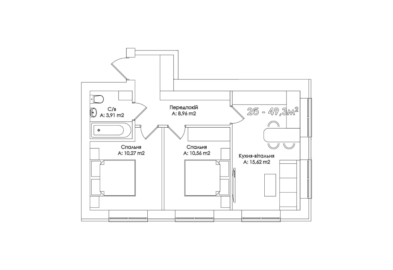 Two-room ready apartment, 3 large windows in the kitchen, gas!