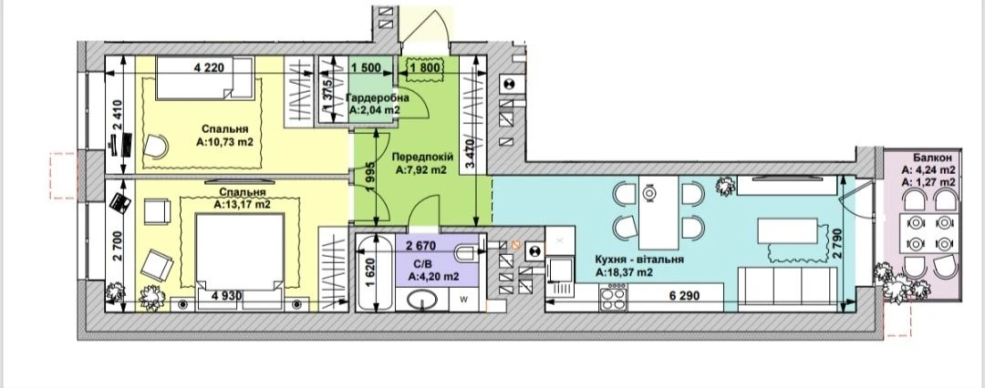 For sale, 2-bedroom apartment with a view of the park in the city center! There is gas!