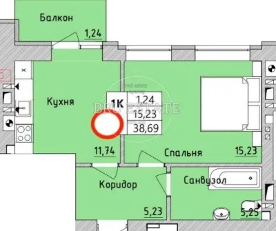 Продаж 1-кімнатної квартири 38,7 кв.м, газ, індивідуальне газове опалення