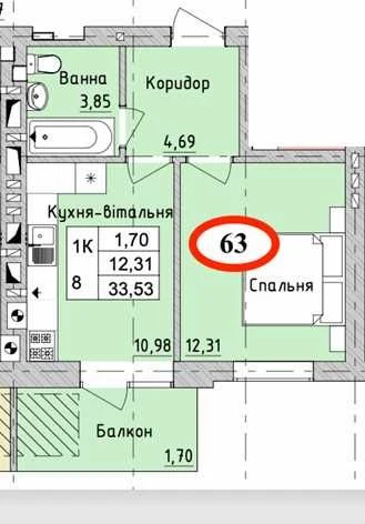Продам 1к квартира з газом та балконом .  Під Єоселю так!
