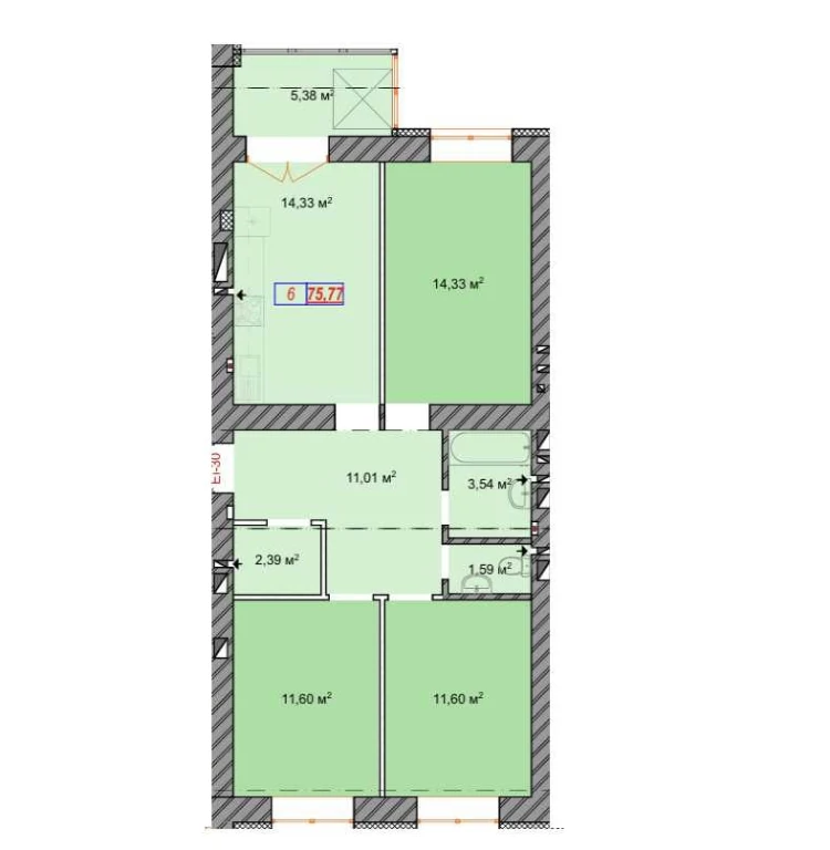 Spacious 3-bedroom apartment with balcony and wardrobe in residential complex