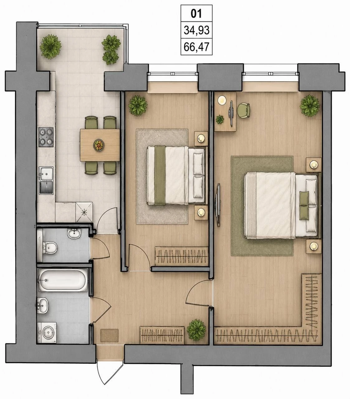 CENTRE of Irpin, 2-room apartment, 67m2, Art Residence