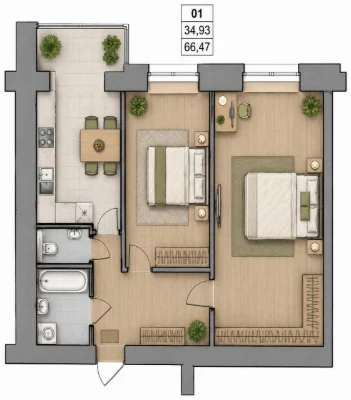 CENTRE of Irpin, 2-room apartment, 67m2, Art Residence