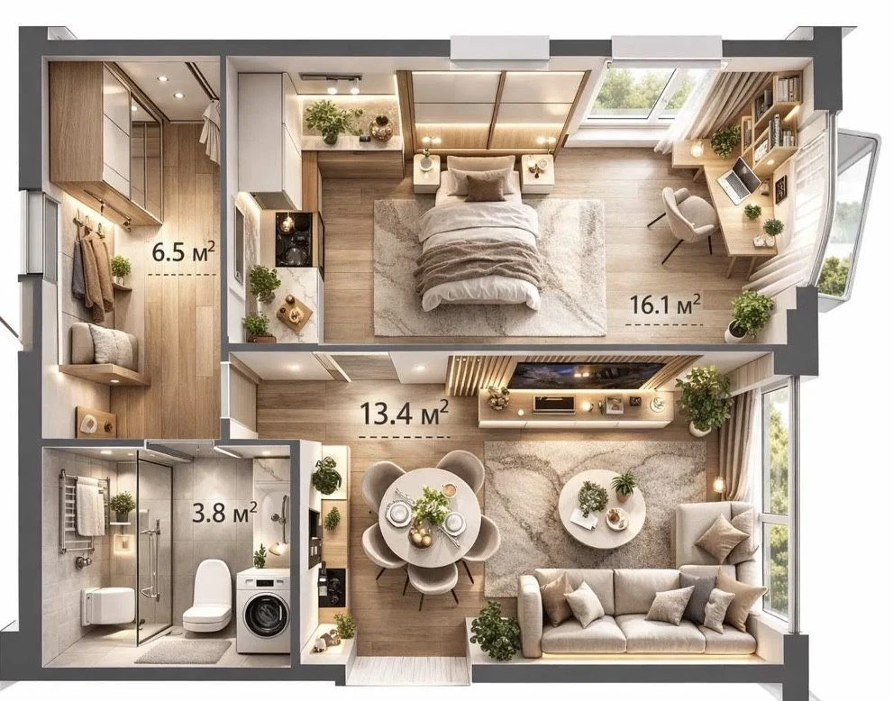 City Center! Spacious 1-bedroom apartment with wardrobe. Business Class Residence. Basement.