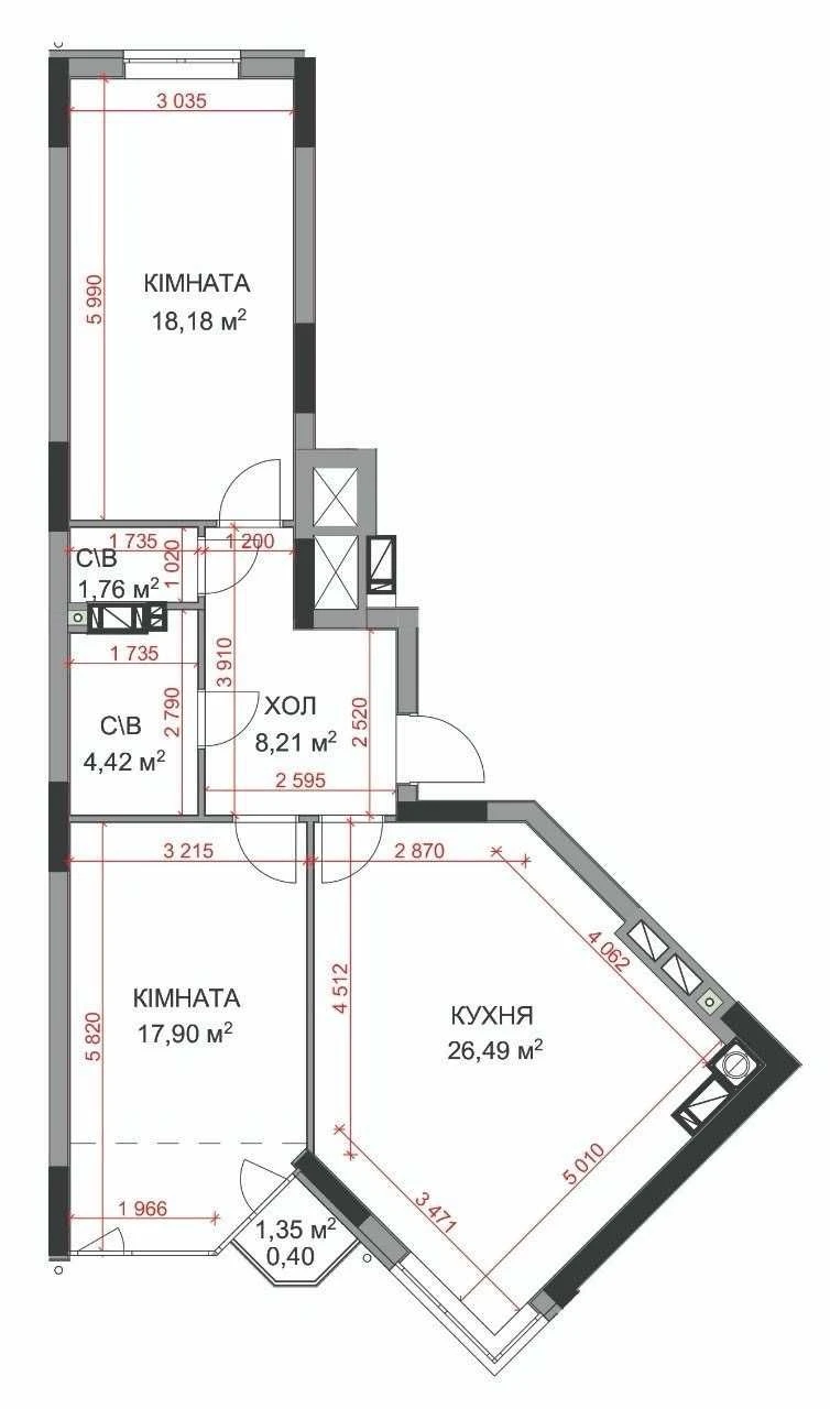 Apartment in Proriznoy. Gas.