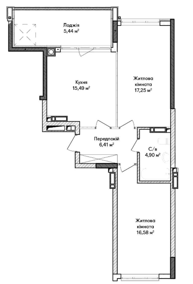 2-room apartment in the final building of the "Synergy City" residential complex