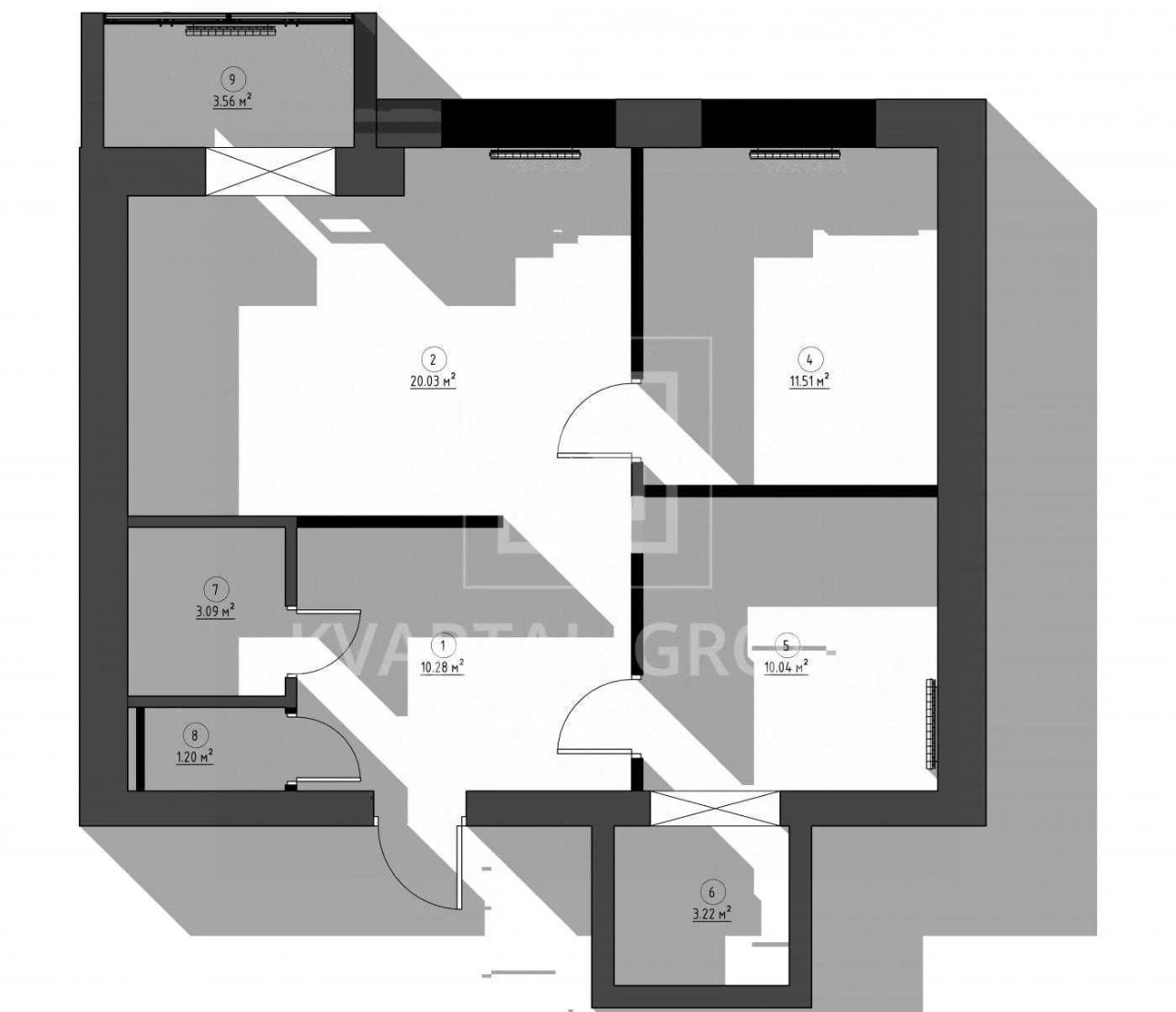 Sale of a spacious 2-bedroom apartment in the city center.