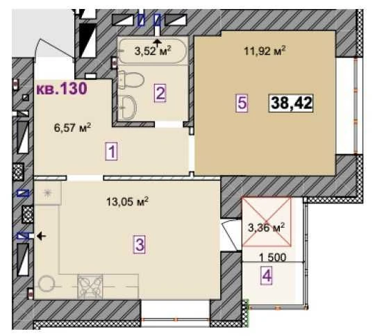 1-комнатная квартира 38,4 м2 в ЖК Молодість, г. Ирпень, рядом с набережностью