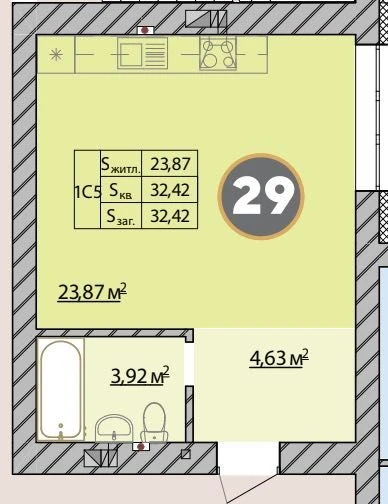 ЖК Молодість, Квартира Ірпінь 33,3 м2, єОселя, Ваучер, Без к