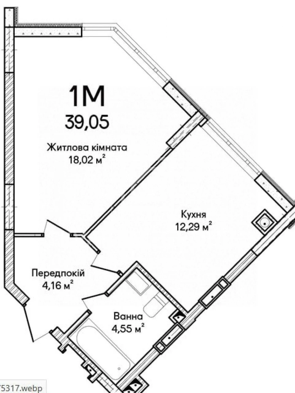 1-room apartment in completed building in "Synergy City" residential complex, gas heating