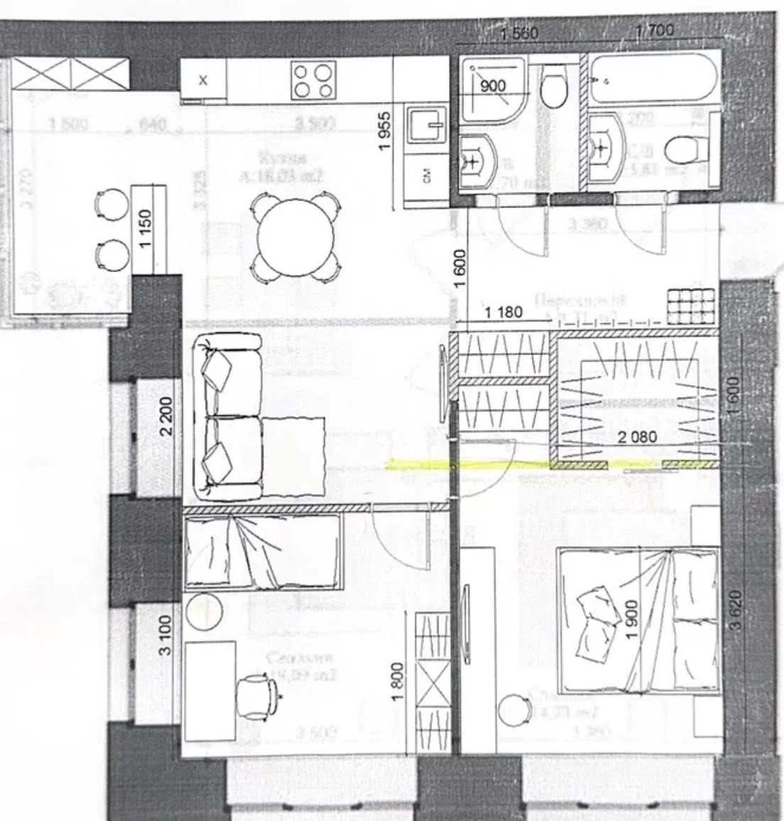 Apartment with a view, 2 rooms near the Pravyika Park, 66 sq m, Irpin, without furnishings
