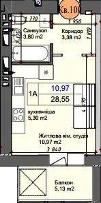 Студия с балконом в Ирпене