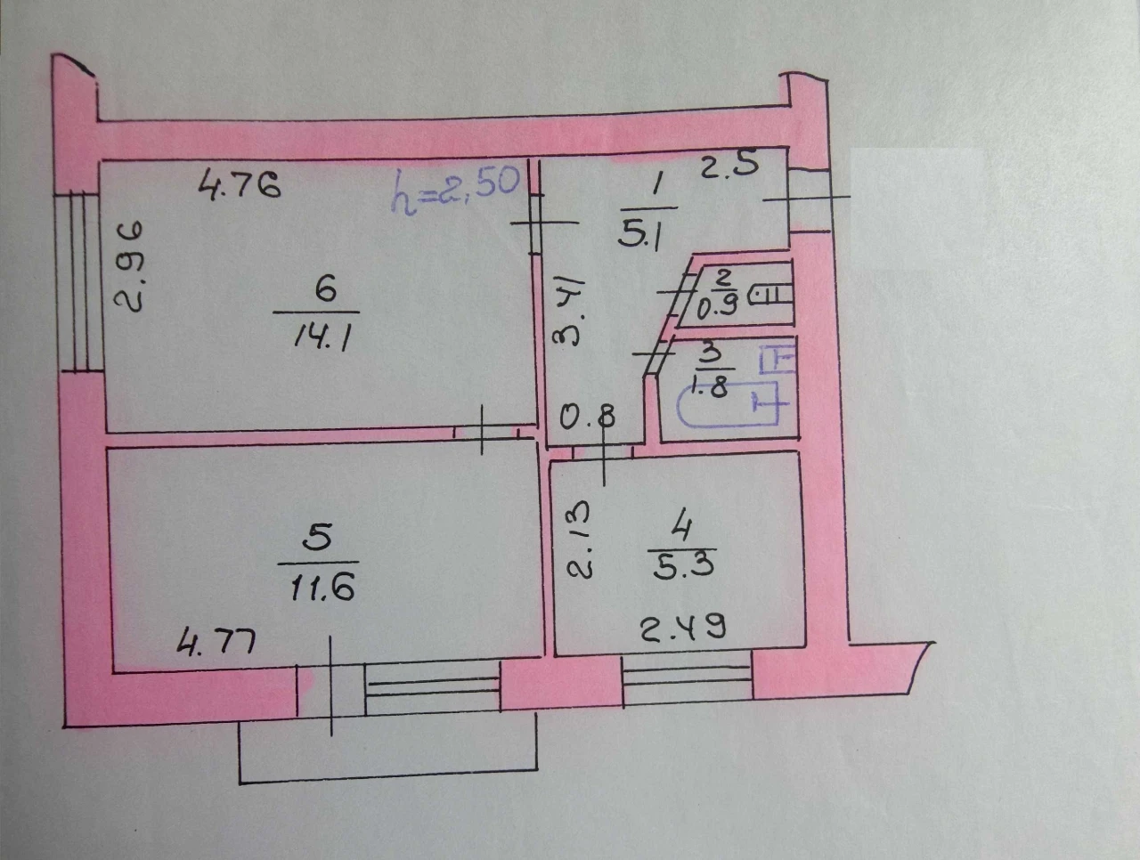 Прова Мирного 1а, (Лермонтова 1а), 2-room apartment, b