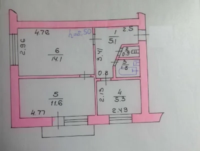 Прова Мирного 1а, (Лермонтова 1а), 2-room apartment, b