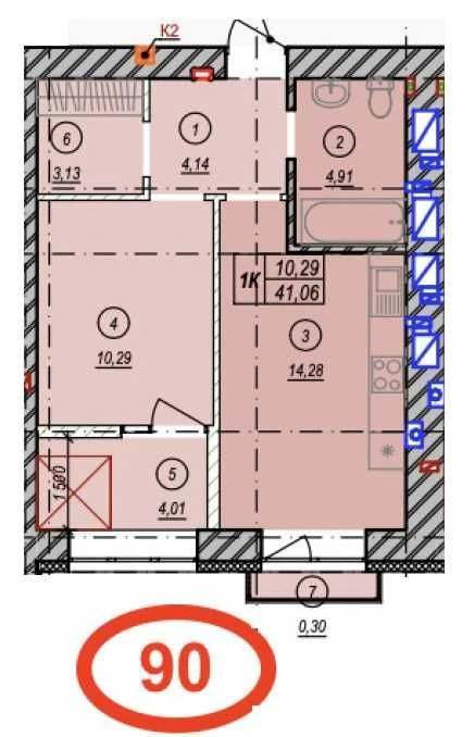 1-квартира 41,06 м2 ЖК Молодість в м.Ірпінь, вид на набережну