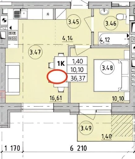 Sale of a 1-bedroom apartment with a large kitchen-studio in Irpin