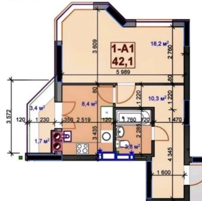 Super mini 2-room apartment with KEYS + Documents 45.2 sq m, Euro 2-room