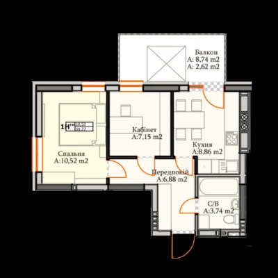 Studio apartment for sale 31 sq m. House with underground parking.
