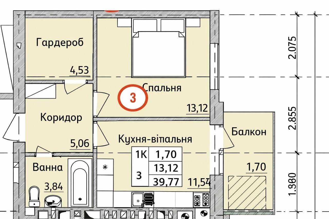 Ірпінь,ЖК Бургундія3,1к квартира 40м2 з балконом 1й поверх Є