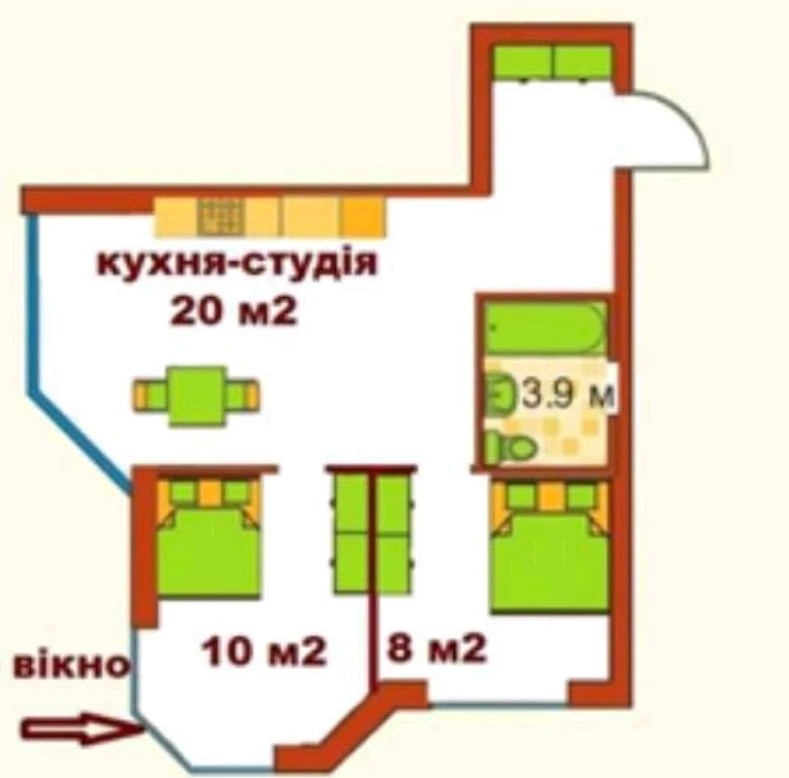 Lowest price for a 2-room apartment, with documents