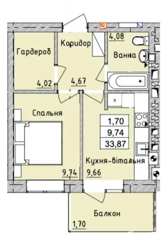 Швидкий продаж акційна ціна 1к квартира 34 м2 в ЖК Бургундія