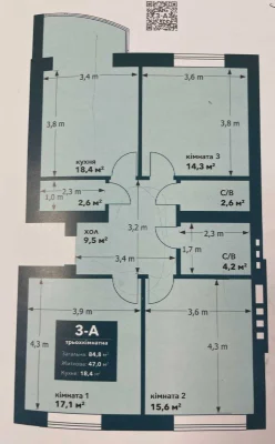 For Sale: 3-bedroom apartment, 85.2 sq.m., in the city of Irpin
