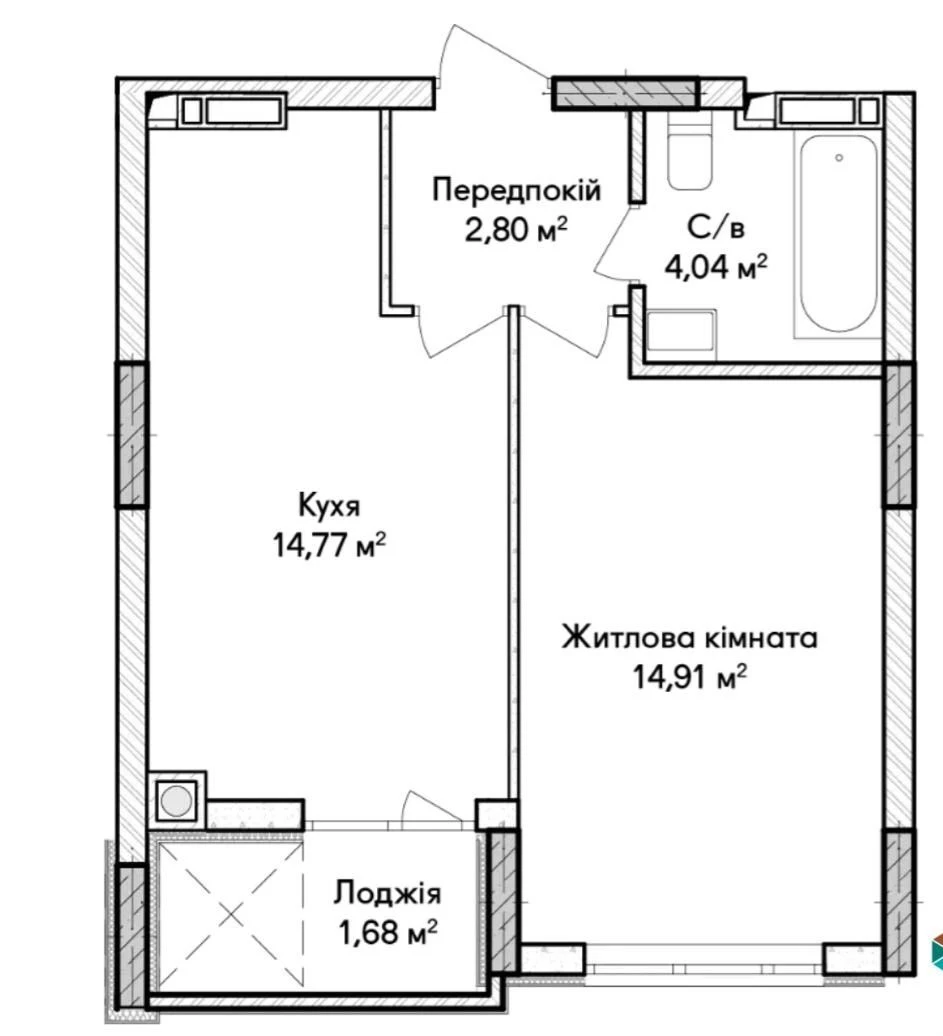 Продається однокімнатна квартира