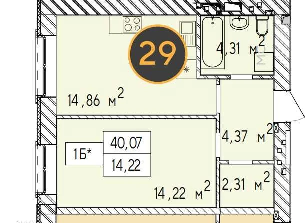 1-bedroom apartment in the Favorit Premium residential complex