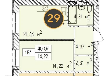 1-bedroom apartment in the Favorit Premium residential complex