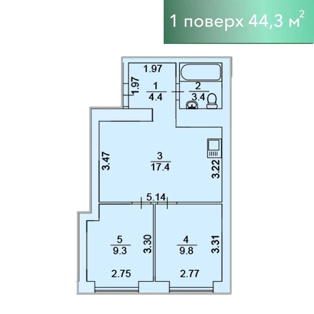 2-Room Apartment 44.3 m2 in a Club-Type Building. 2% for Registration!