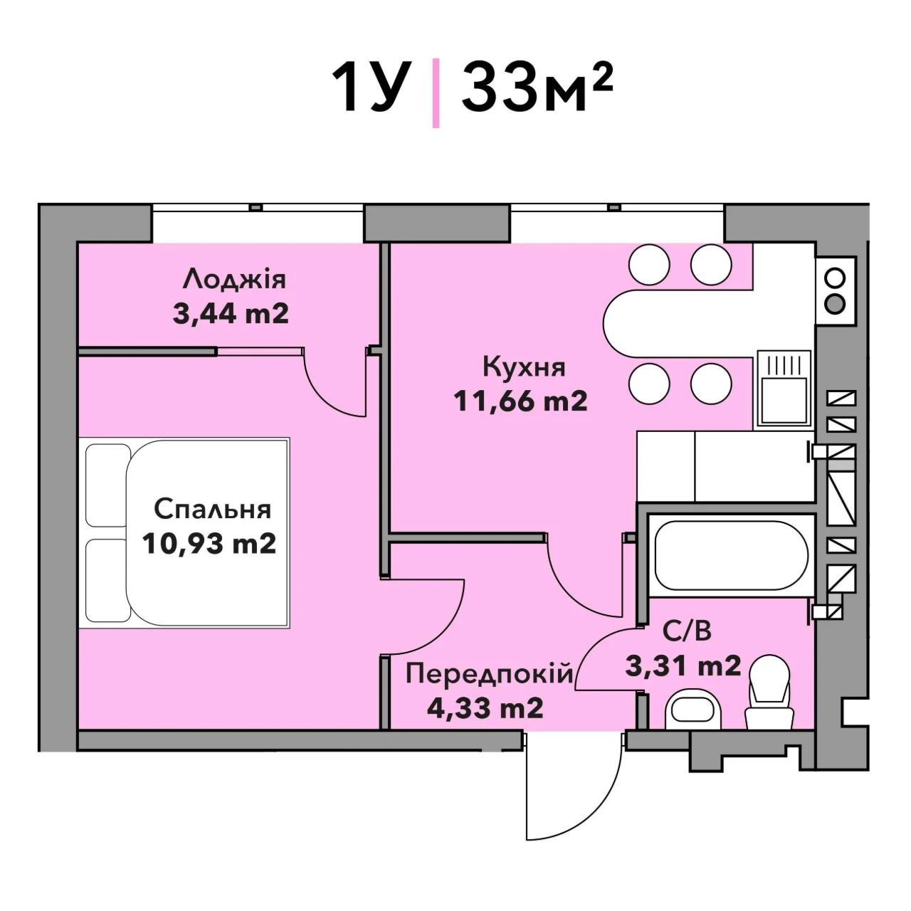 Ready 1-bedroom apartment 39.3 sq m with finished interior +