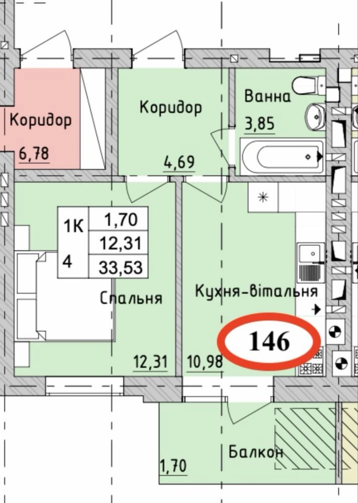 ЖК "Бургундія". Квартира-студія в ЖК "Бургундія".