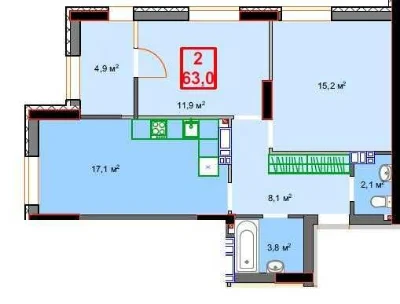 Продається простора 2-кімнатна квартира 63м2 в Ірпені. Можливість розтермінування платежу