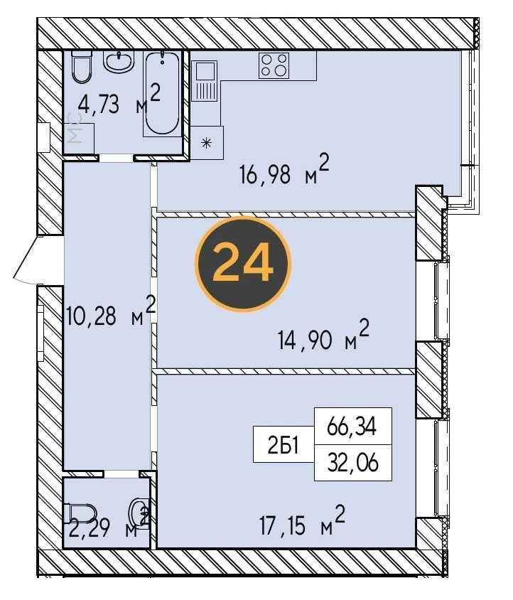 2-кімнатна квартира 67,5 м2 Фаворит Преміум, у центрі міста