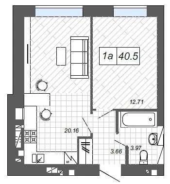 Продаж 42,4 м2 - 1 кім. квартира з просторою кухнею! Централ