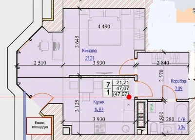 Продаж 1 кімнатної квартири в м.Обухів